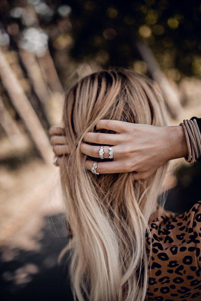 sparkling silver crystal crown ring