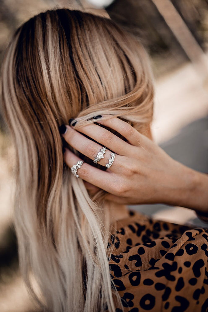 sparkling silver crystal crown ring