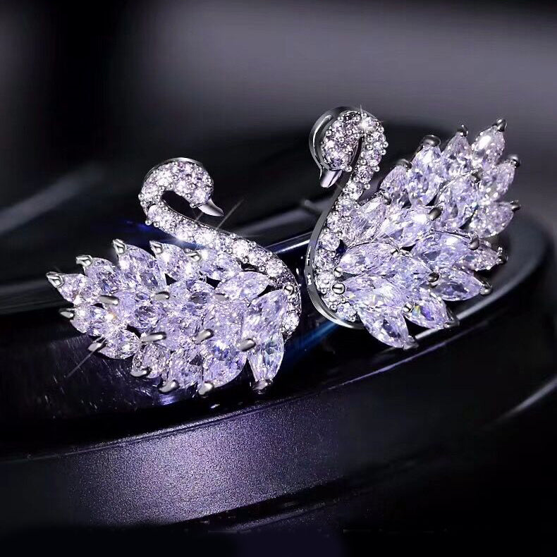 fashion crystal swan ring earring set