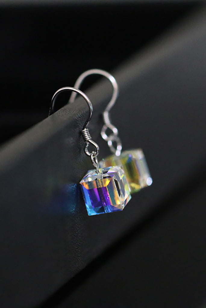 simple square crystal necklace hook earring set