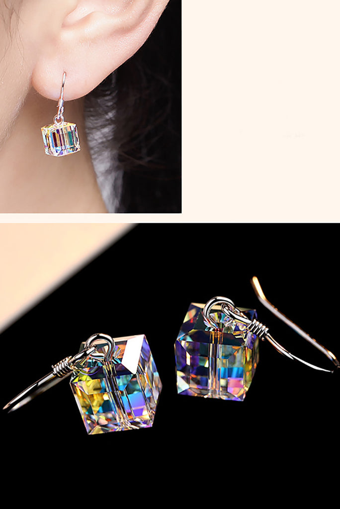 simple square crystal necklace hook earring set