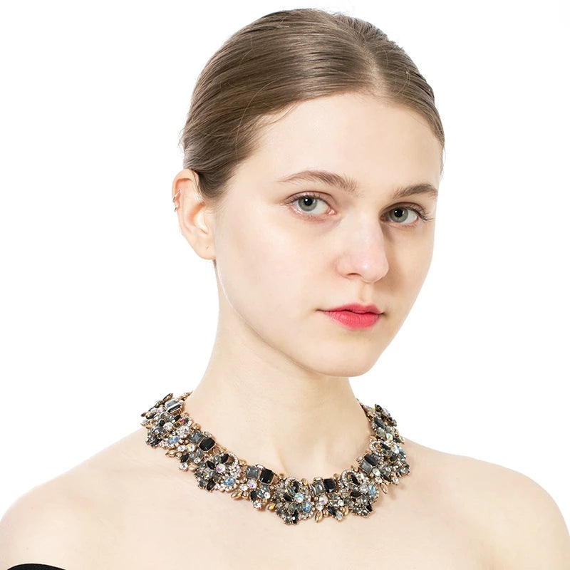 noble colorful crystal flower earrings necklace set