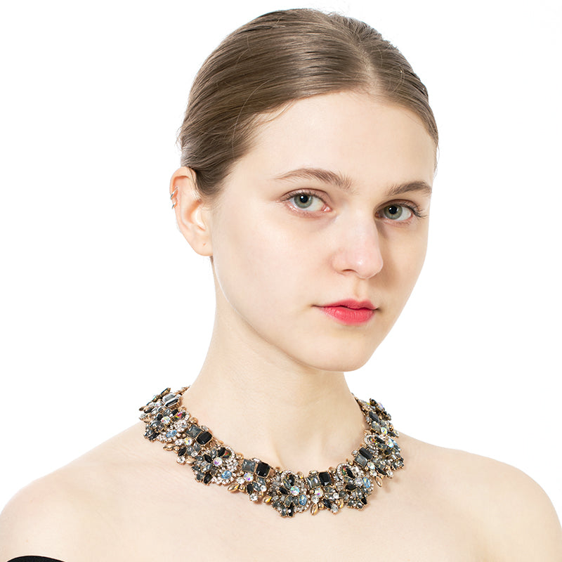 fashion crystal flower pearl earrings necklace set