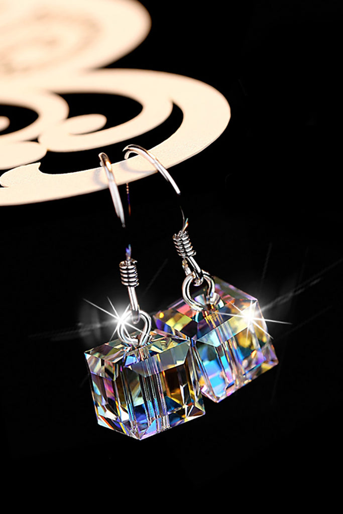 simple square crystal necklace hook earring set