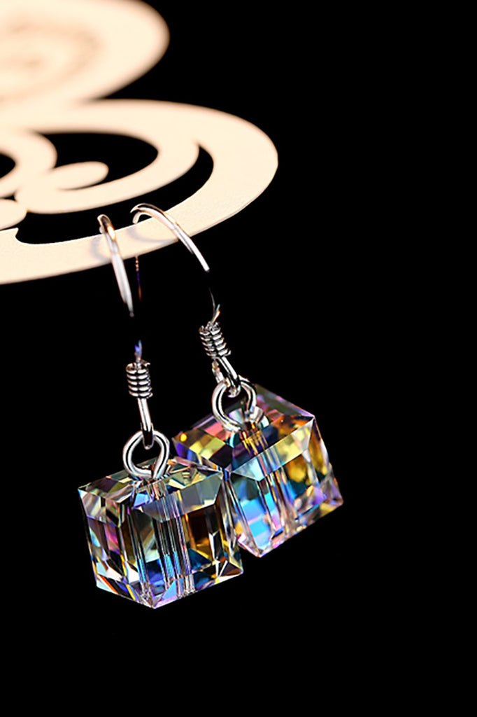 simple square crystal necklace hook earring set