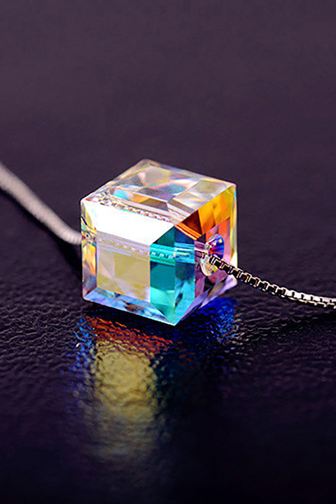 simple square crystal necklace hook earring set