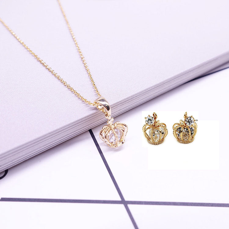 fashion crown crystal earrings necklace set