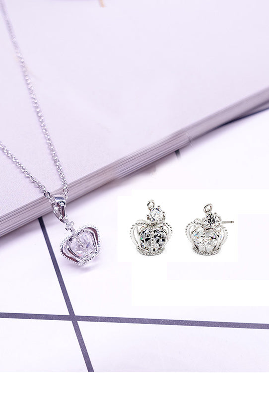 fashion crown crystal earrings necklace set