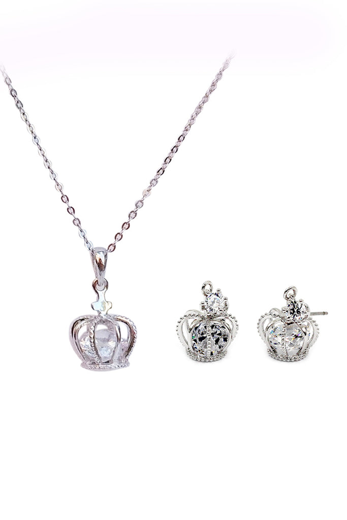 fashion crown crystal earrings necklace set