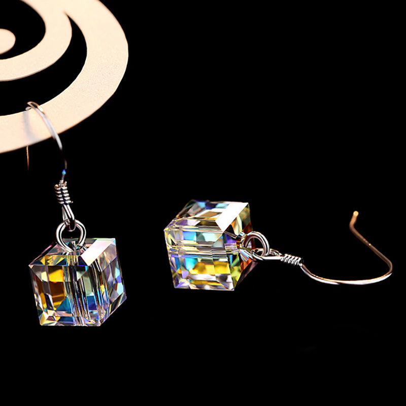 simple square crystal necklace hook earring set