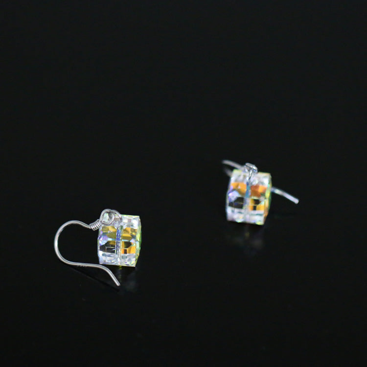 simple square crystal necklace hook earring set