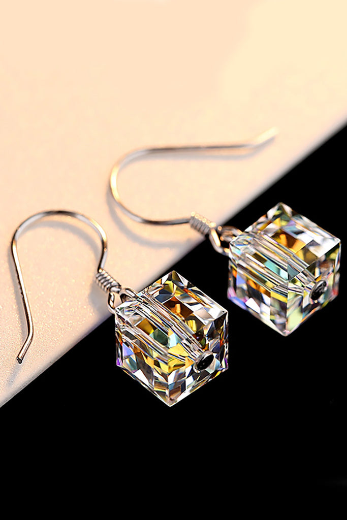 simple square crystal necklace hook earring set