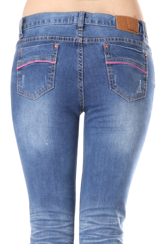 Blue destroy wash denim