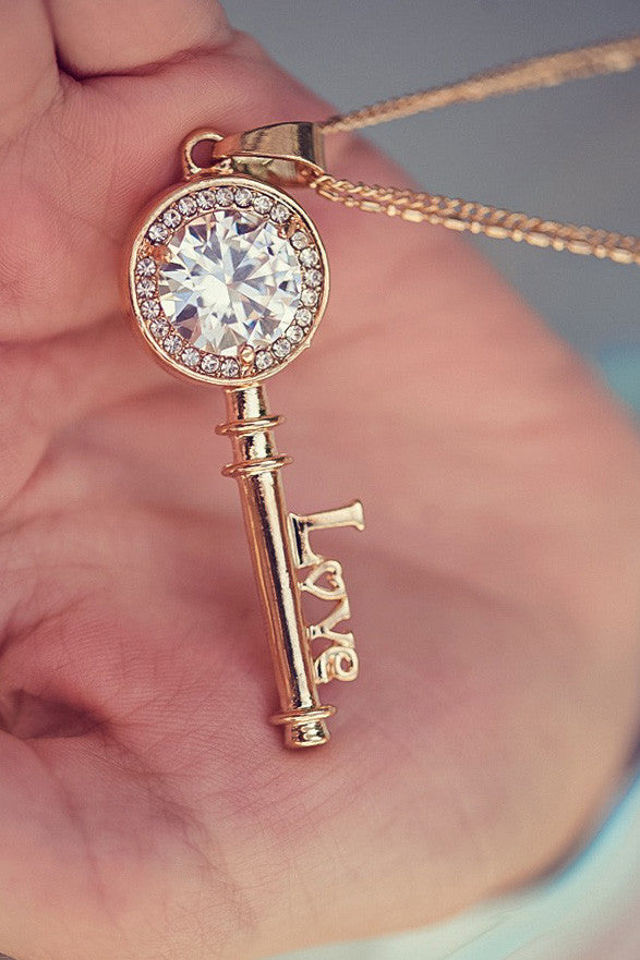 fashion key love letter crystal necklace