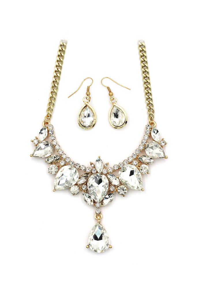 Elegant Black and White Crystal Earrings Necklace Set
