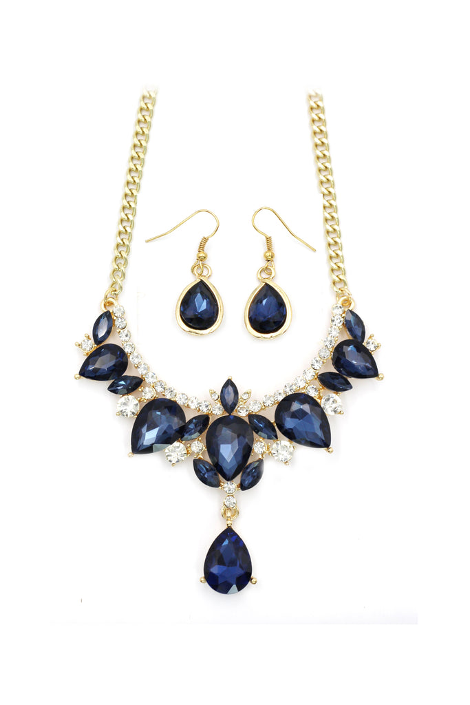 Elegant Black and White Crystal Earrings Necklace Set