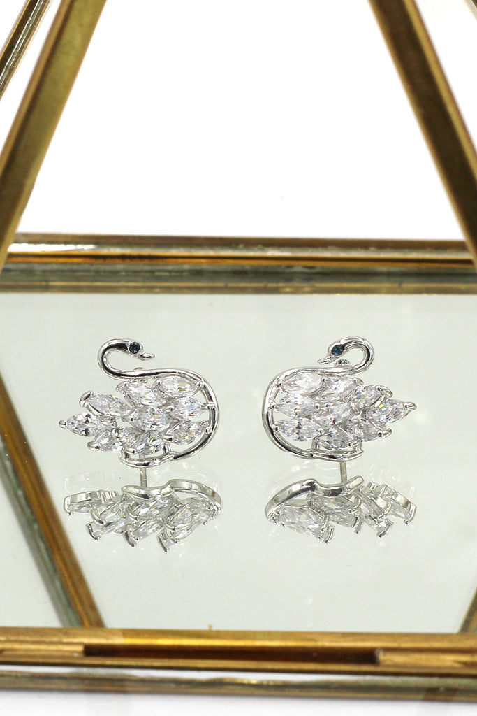 Crystal swan earrings necklace set