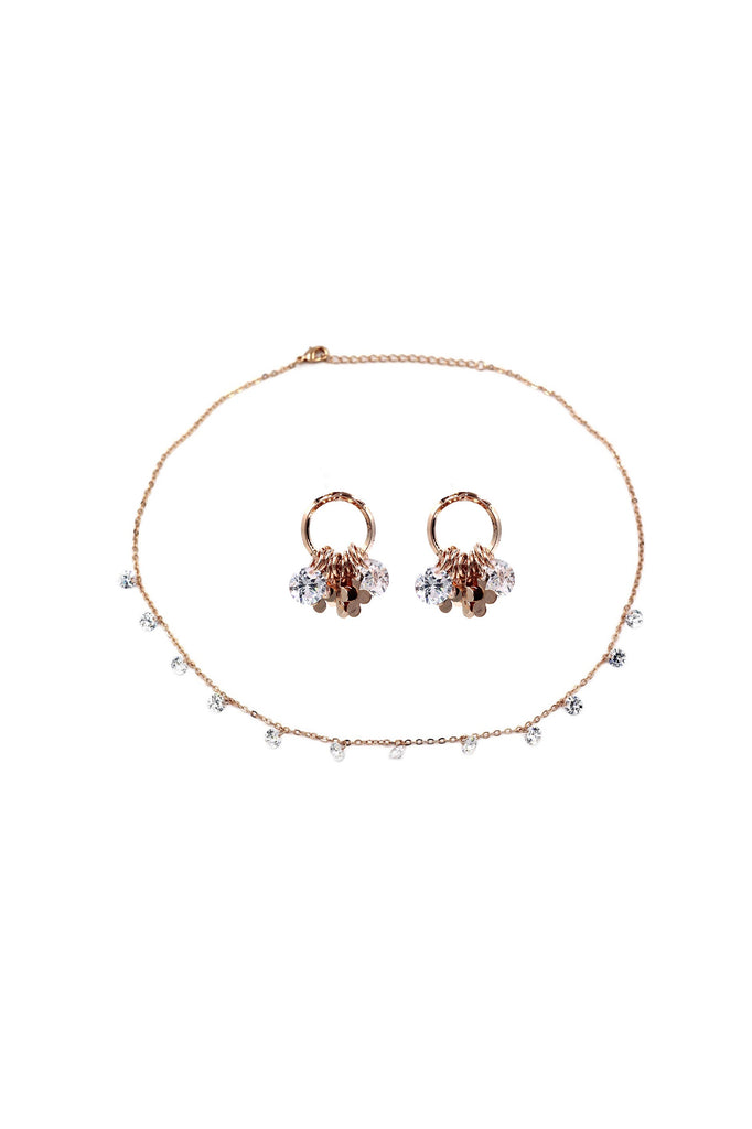 Elegant Rose gold Crystal earrings necklace set