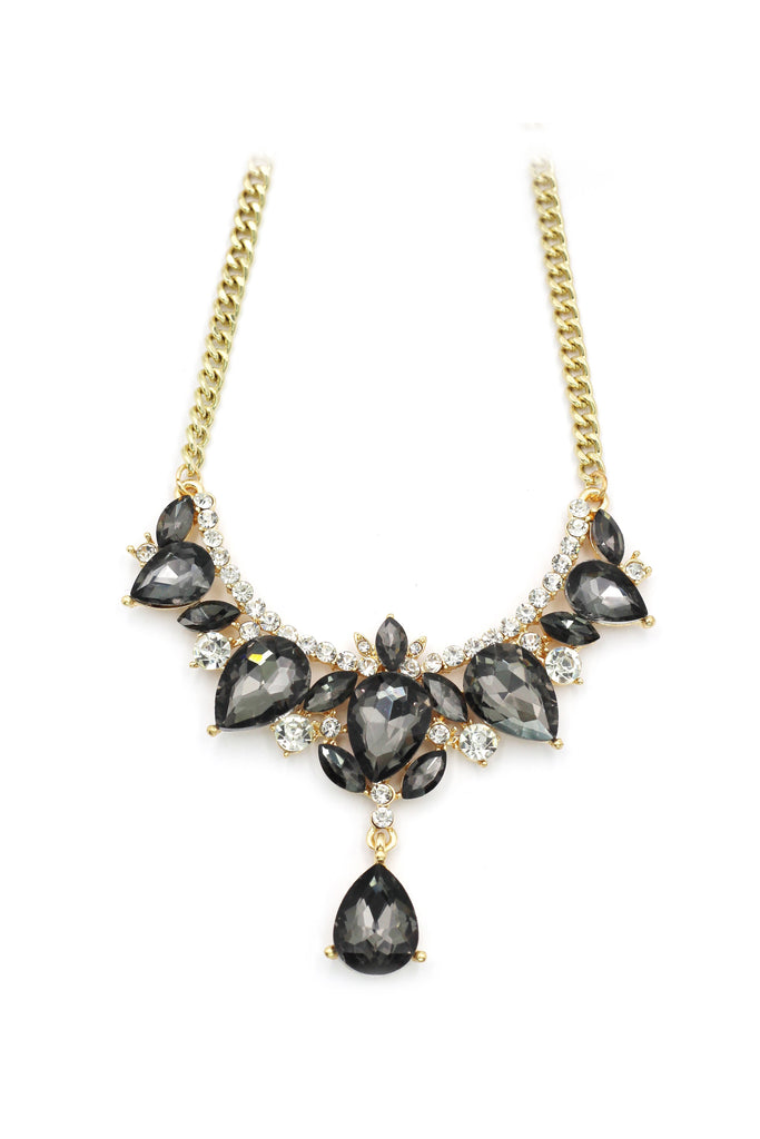 Elegant Black and White Crystal Earrings Necklace Set
