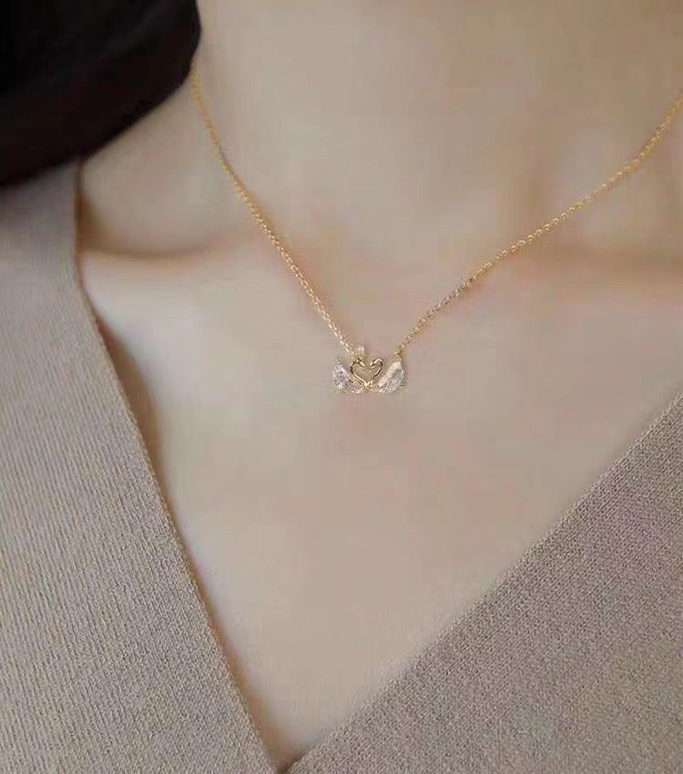 mini double swan crystal necklace