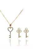 Simple heart-shaped key crystal necklace set