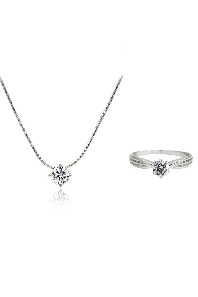 shiny zircon crystal pendant necklace ring set