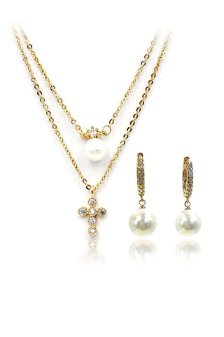 classic cross crystal earrings necklace set
