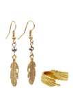 fashion feather earrings ring set