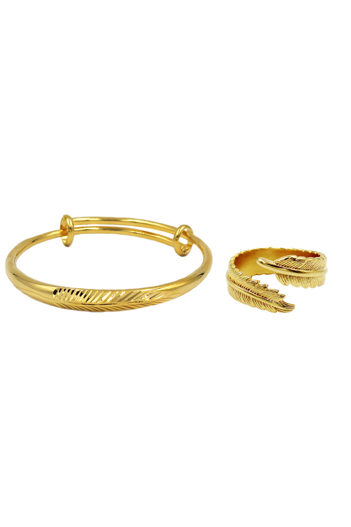fashion feather pattern bracelet ring set