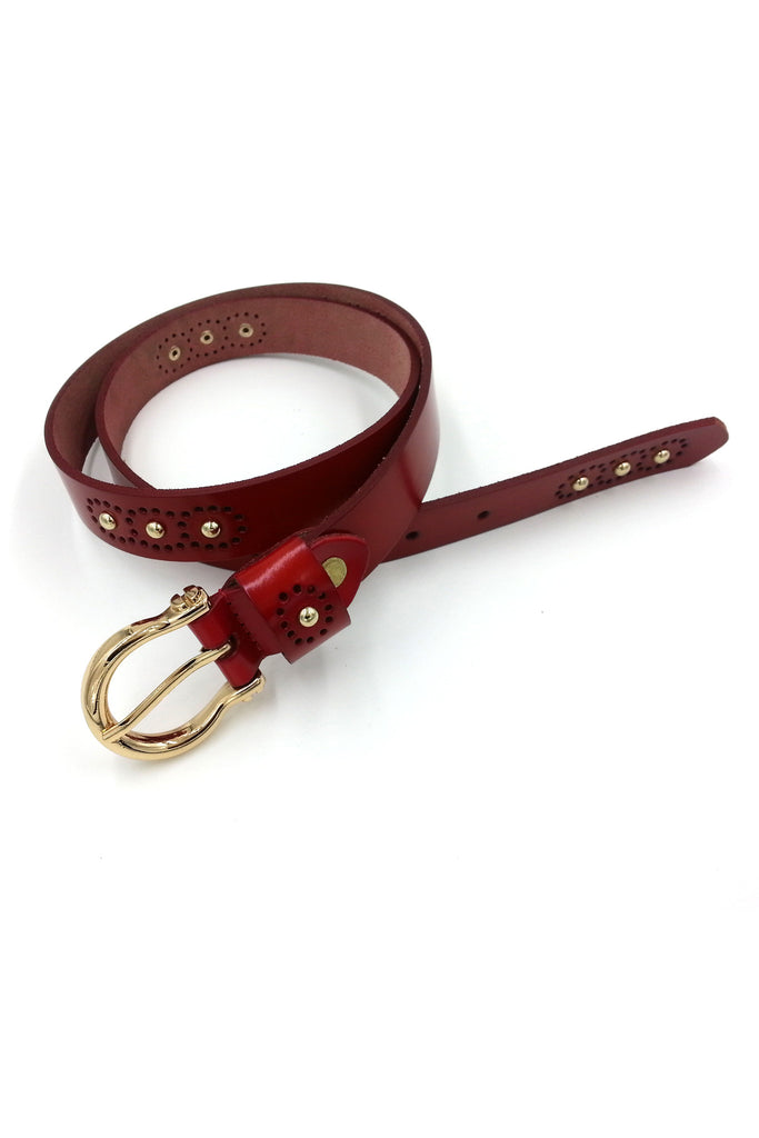 Gold Stud Red Leather Belt