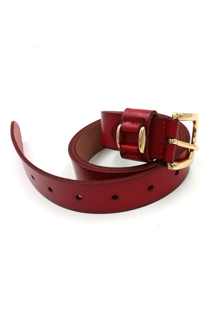 Gold Buckle Red Leather Belt