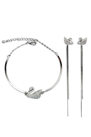 single swan crystal necklace ring set