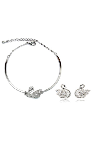 delicate bow pearl crystal ring earrings set