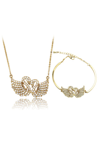 simple crystal swan earrings necklace set