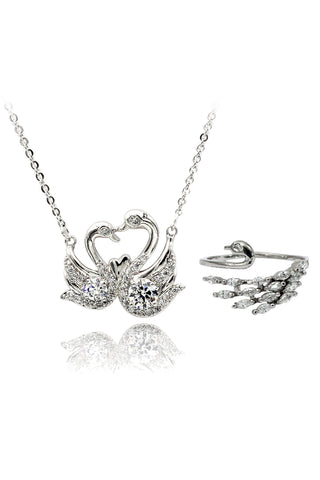 delicate blue eyes crystal swan necklace long earrings set