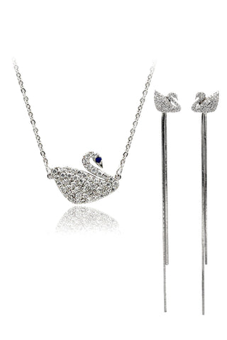 single swan crystal necklace ring set