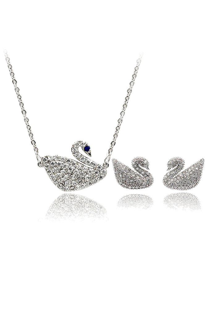 delicate blue eyes crystal swan necklace earrings set