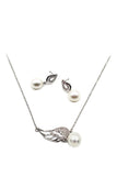 fashion wing pearl silver necklace earrings set