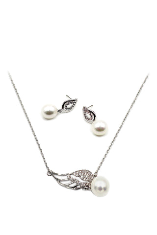 fashion bow pendant feather choker earrings set