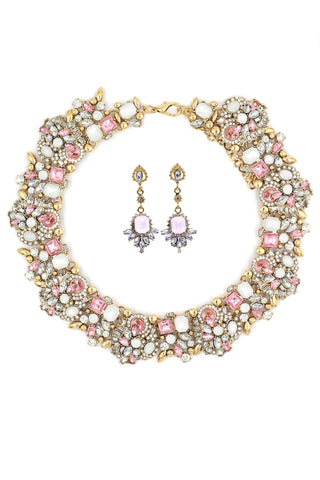 silver crystal pearl necklace earring set