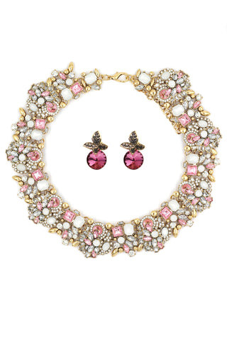 Fashion colorful crystal pink necklace earrings set