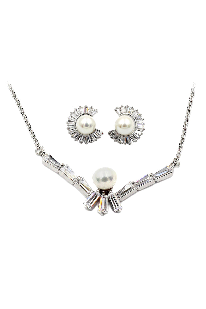 delicate crystal pearl necklace earrings set