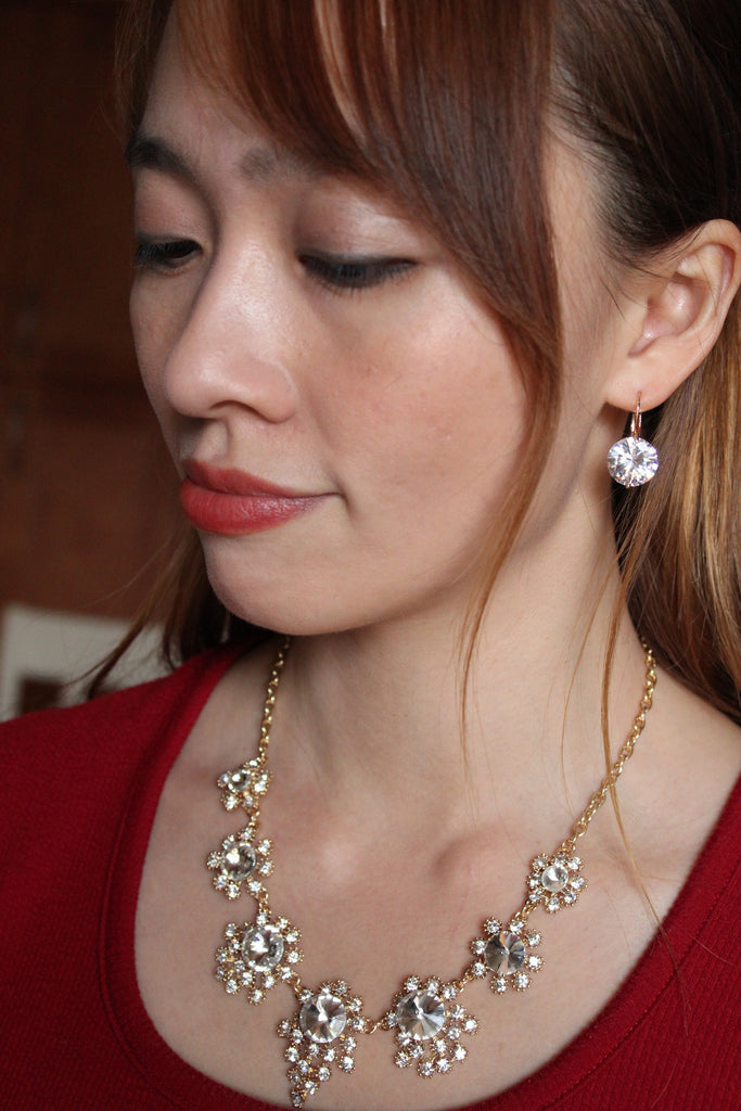 noble golden flower crystal necklace earrings set
