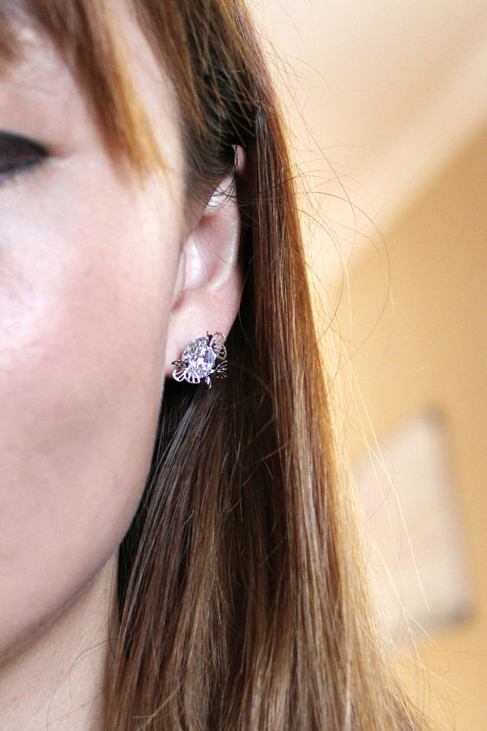 Sweet butterfly silver crystal earrings