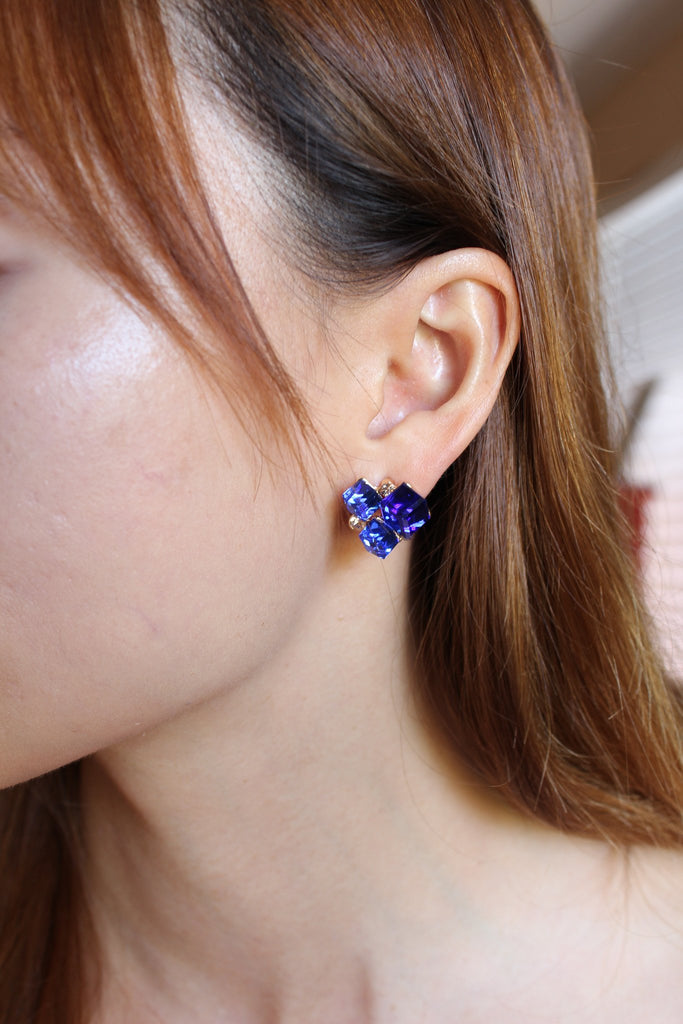 black square crystal ring earrings set