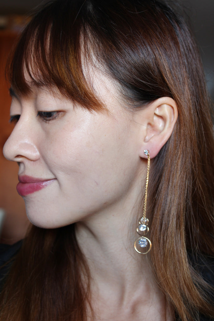 spiral circle tassel pendant crystal earrings