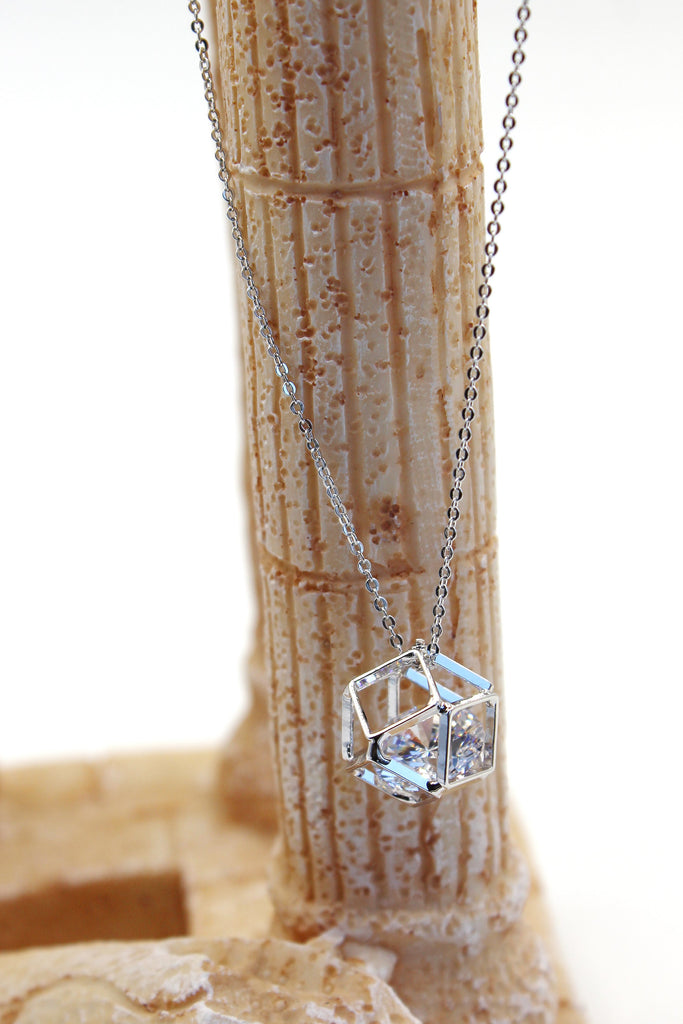 hollow small pendant crystal chain earring set