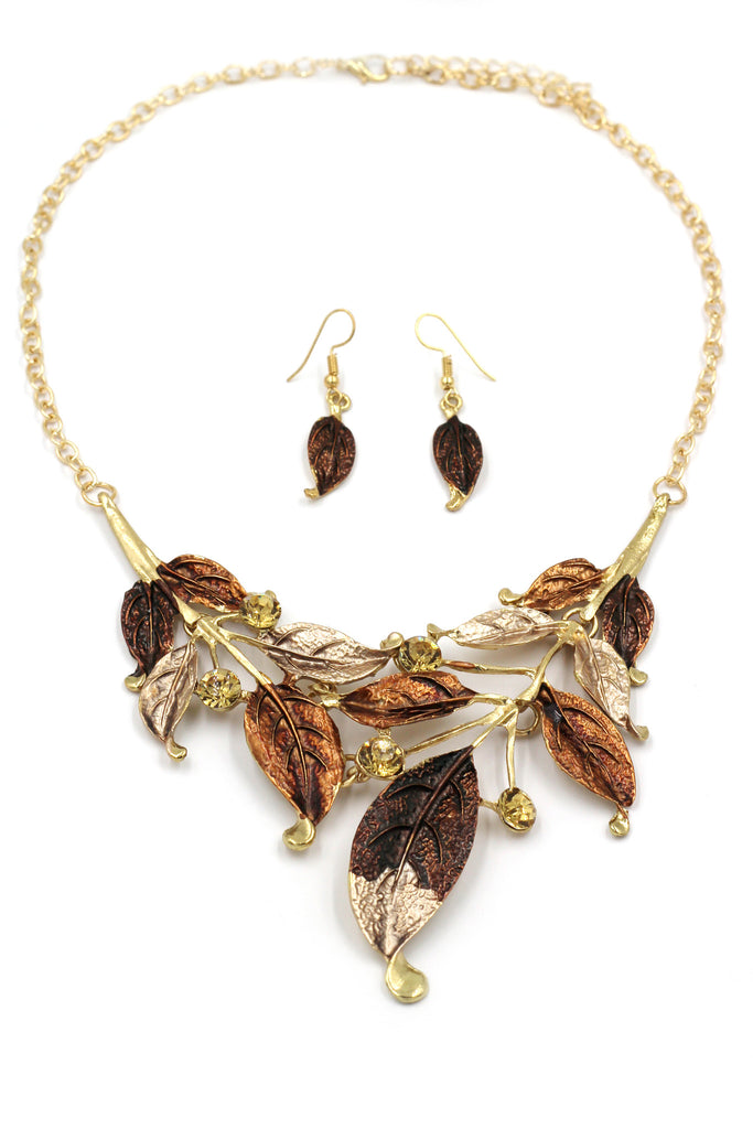 fashion leaves necklace earrings set