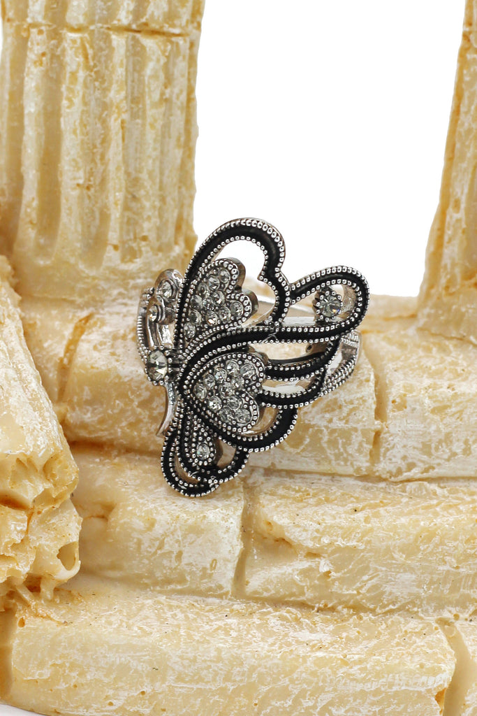 noble half crystal wing butterfly ring