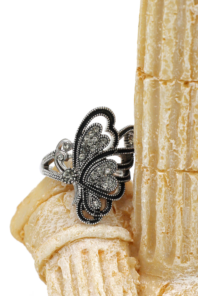 noble half crystal wing butterfly ring